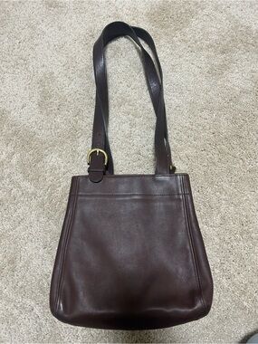 Coach Brown Leather Shoulder Tote with Gold-Tone Buckle